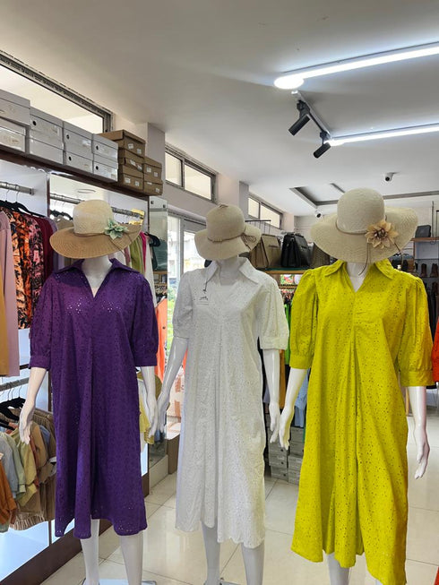 Cotton Embroidered Turn Down Collar Casual Dress